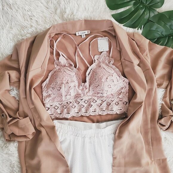 DUSTY BLUSH PINK CROCHET BRALETTE - Picture 2 of 3